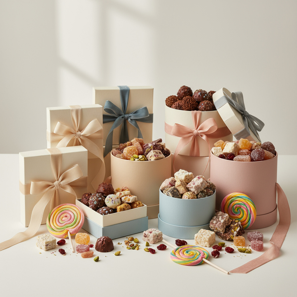 Cajas regalo con caramelos y bombones artesanos de Candezia Confectionery